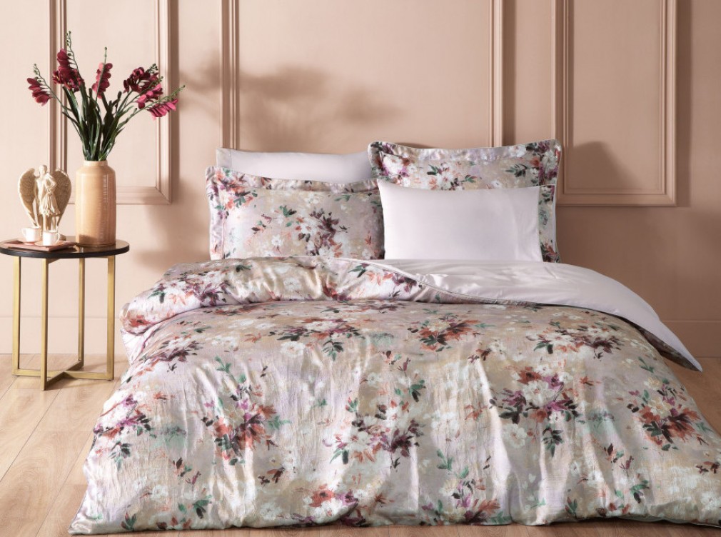 Комплект постільної білизни сатин + жатий шовк Tivolyo Home Melanio lila