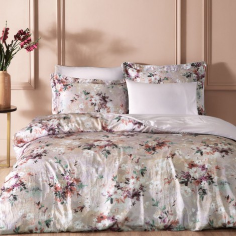 Комплект постільної білизни сатин + жатий шовк Tivolyo Home Melanio lila