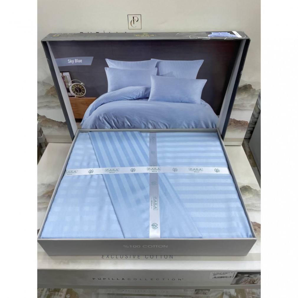 Комплект постільної білизни Casa Bella sky blue страйп сатин