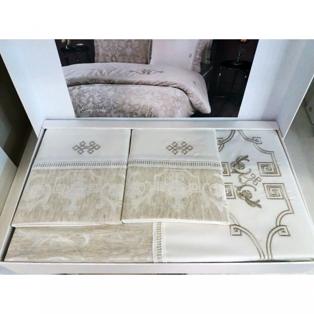 Комплект постільної білизни Tivolyo Home Emperyum жаккард делюкс льон євро