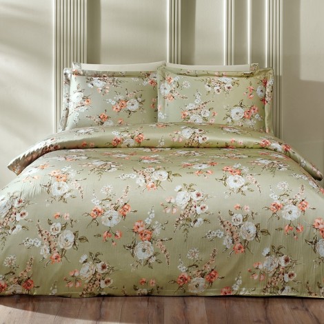 Комплект постільної білизни сатин жатий шовк Tivolyo Home Emilia yesil 