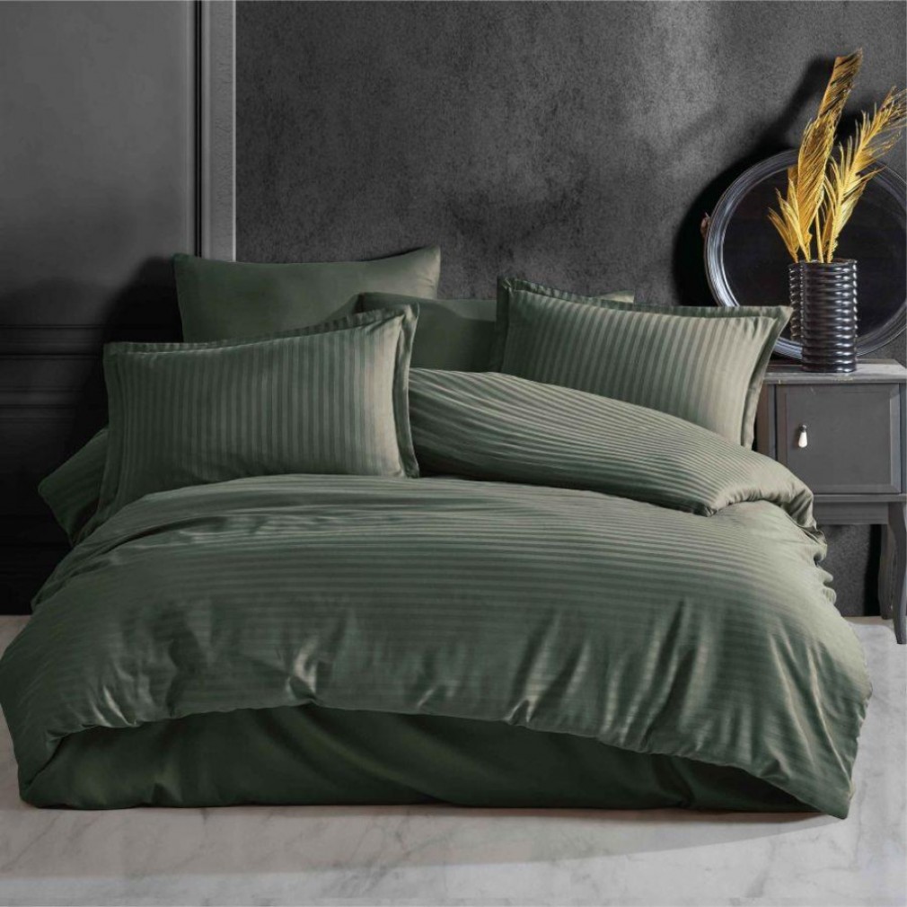 Комплект постільної білизни Clasy Haki страйп сатин євро