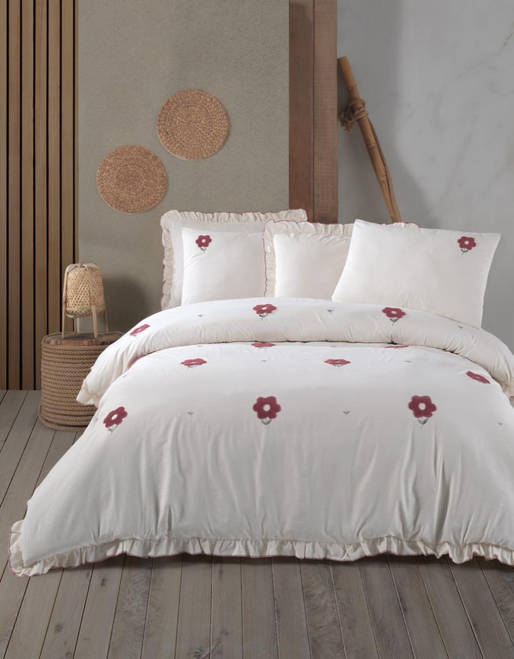 Комплект постельного белья Saheser Stonewashed 200 х 220 см Florita Maroon
