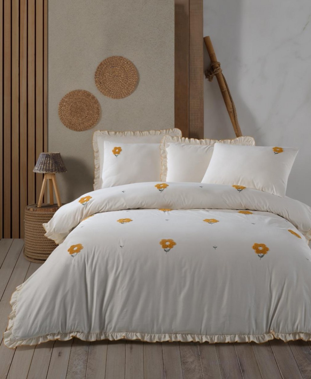 Комплект постельного белья Saheser Stonewashed 200 х 220 см Florita Yellow
