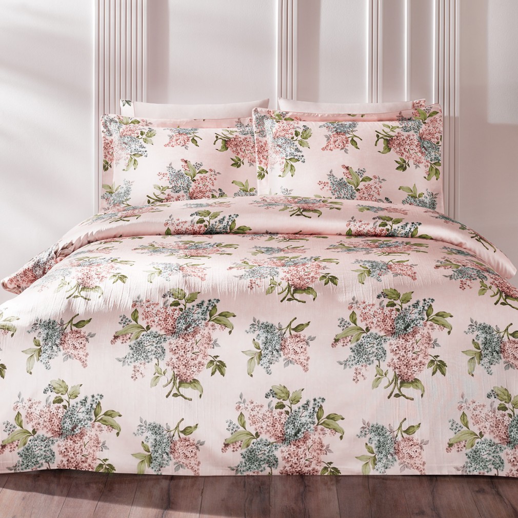 Комплект постільної білизни сатин жатий шовк Tivolyo Home Lilacs  євро