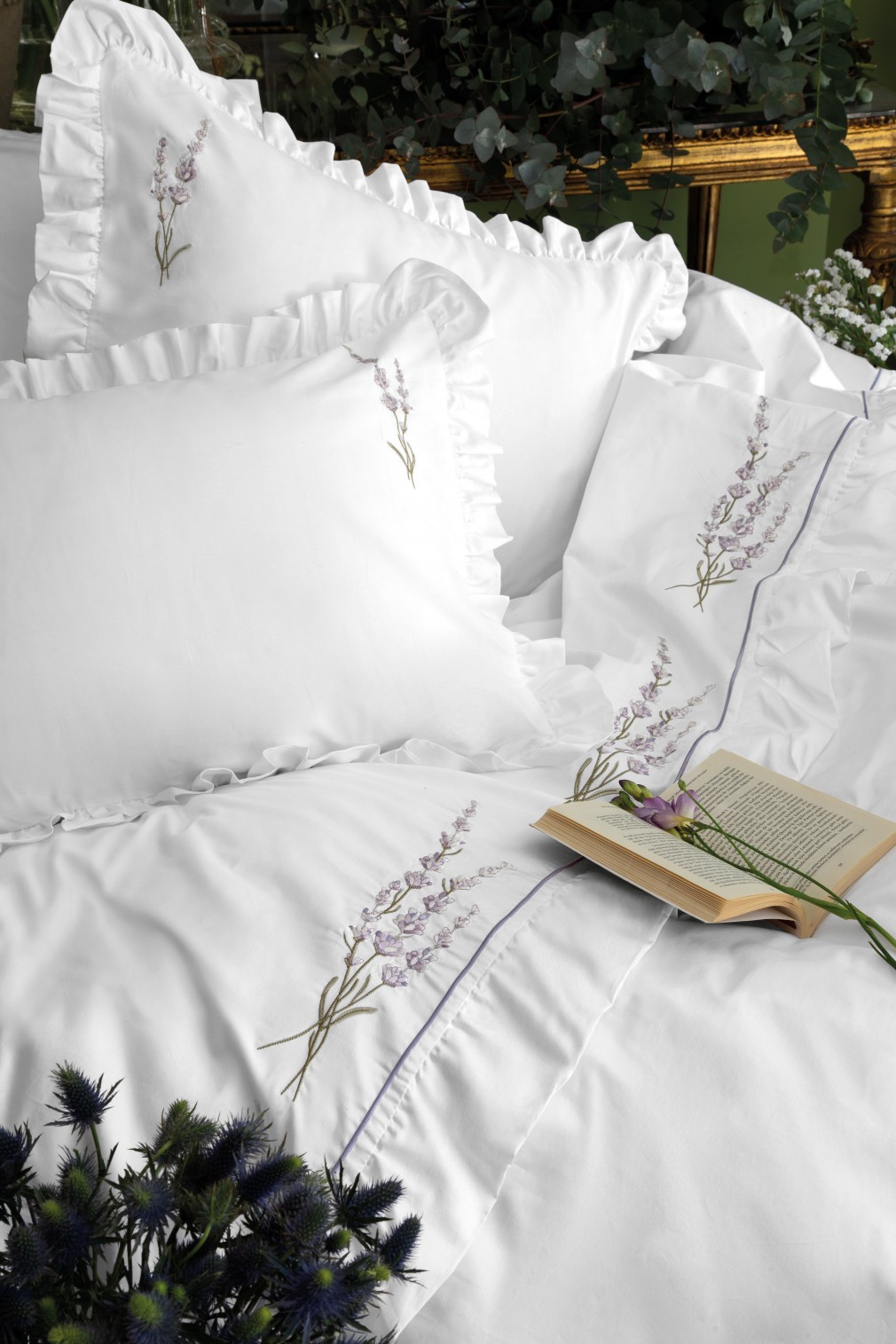 Комплект постільної білизни Issimo Home Lavanda 300 TC сатин делюкс вишивка євро
