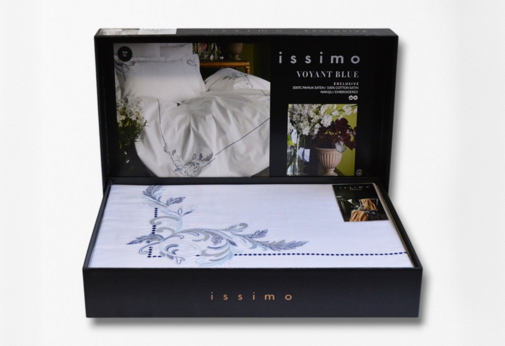Комплект постельного белья  Issimo Home Voyant Blue 300 TC сатин делюкс вышивка евро