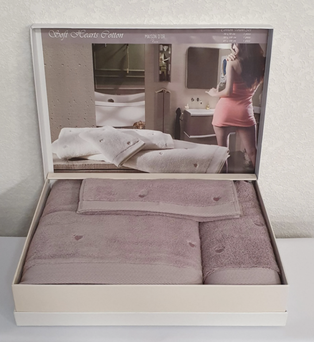Набір рушників Soft Hearts Maison D’or 3 шт. бузковий