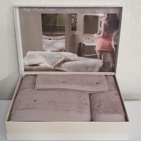 Набір рушників Soft Hearts Maison D’or 3 шт. бузковий