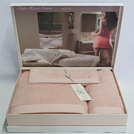 Набір рушників Soft Hearts Maison D’or 3 шт. пудра