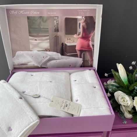 Набір рушників Soft Hearts Maison D’or 3 шт. ecru lila