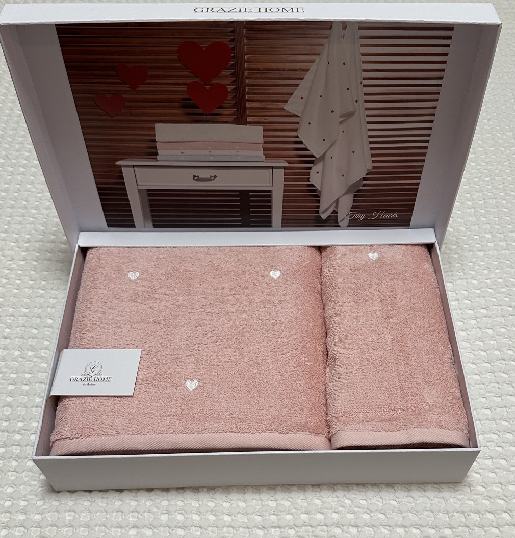 Набір рушників Grazie Home Tiny hearts pudra 2 шт (75х150,50х100)