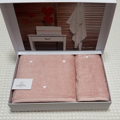 Набір рушників Grazie Home Tiny hearts pudra 2 шт (75х150,50х100)