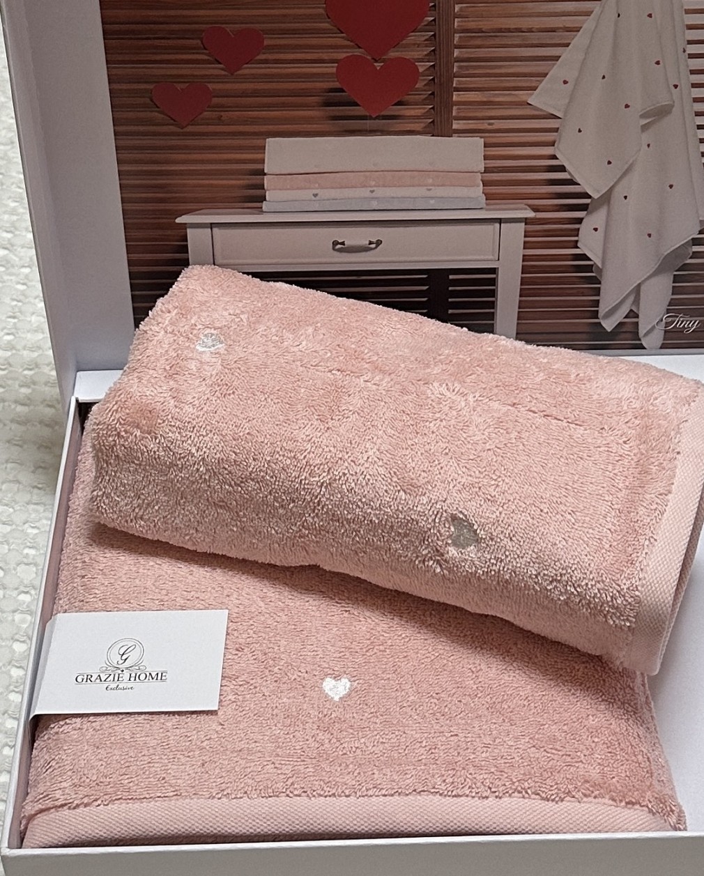 Набір рушників Grazie Home Tiny hearts pudra 2 шт (75х150,50х100)