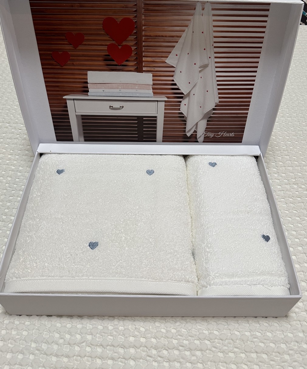 Набір рушників Grazie Home Tiny hearts white-blue 2 шт (75х150,50х100)