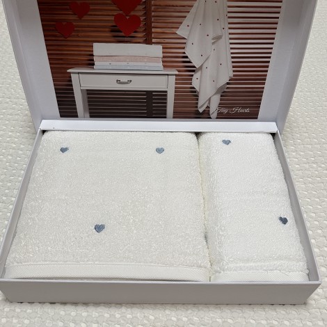 Набір рушників Grazie Home Tiny hearts white-blue 2 шт (75х150,50х100)