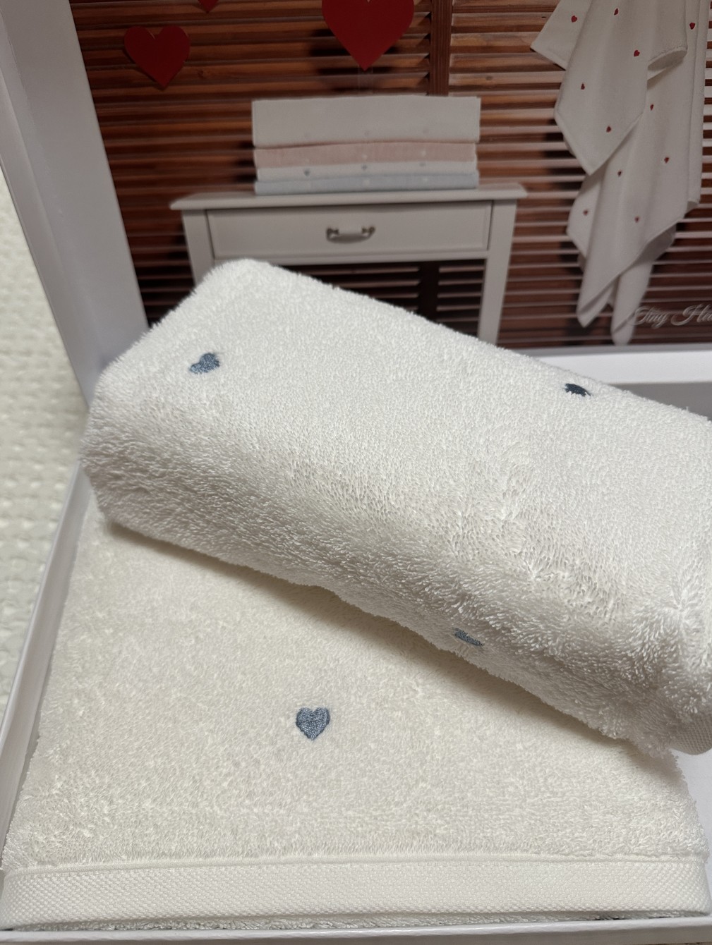 Набір рушників Grazie Home Tiny hearts white-blue 2 шт (75х150,50х100)