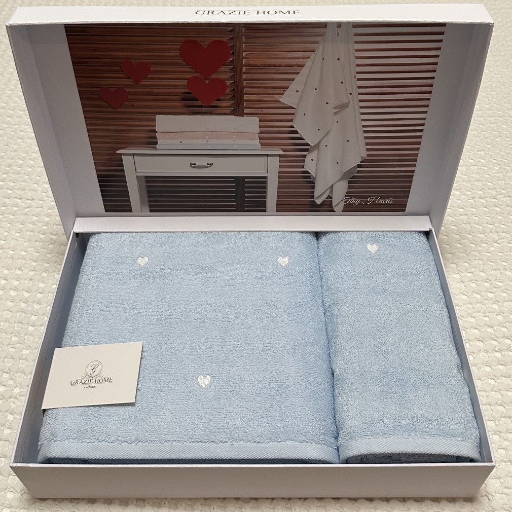 Набір рушників Grazie Home Tiny hearts blue 2 шт (75х150,50х100)