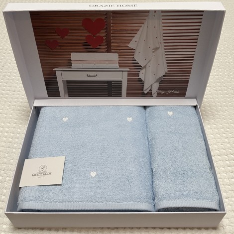 Набір рушників Grazie Home Tiny hearts blue 2 шт (75х150,50х100)