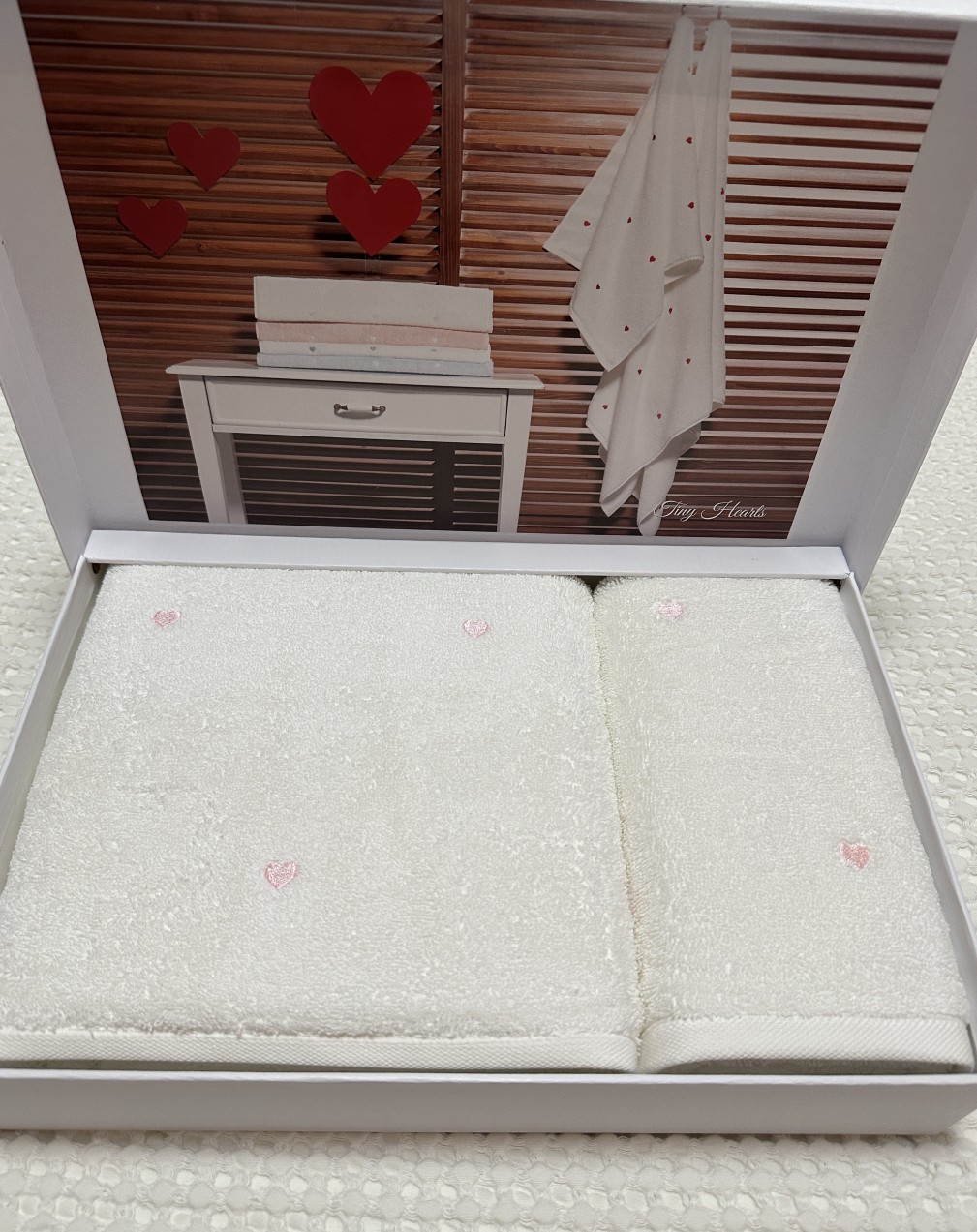 Набір рушників Grazie Home Tiny hearts white-pudra 2 шт (75х150,50х100)