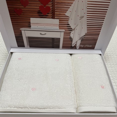 Набір рушників Grazie Home Tiny hearts white-pudra 2 шт (75х150,50х100)