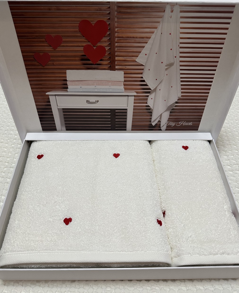 Набір рушників Grazie Home Tiny hearts white-red 2 шт (75х150,50х100)