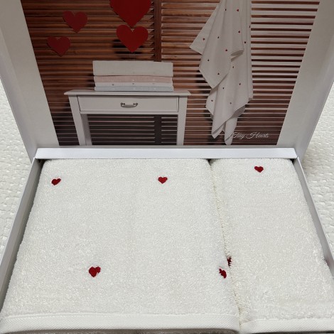 Набір рушників Grazie Home Tiny hearts white-red 2 шт (75х150,50х100)
