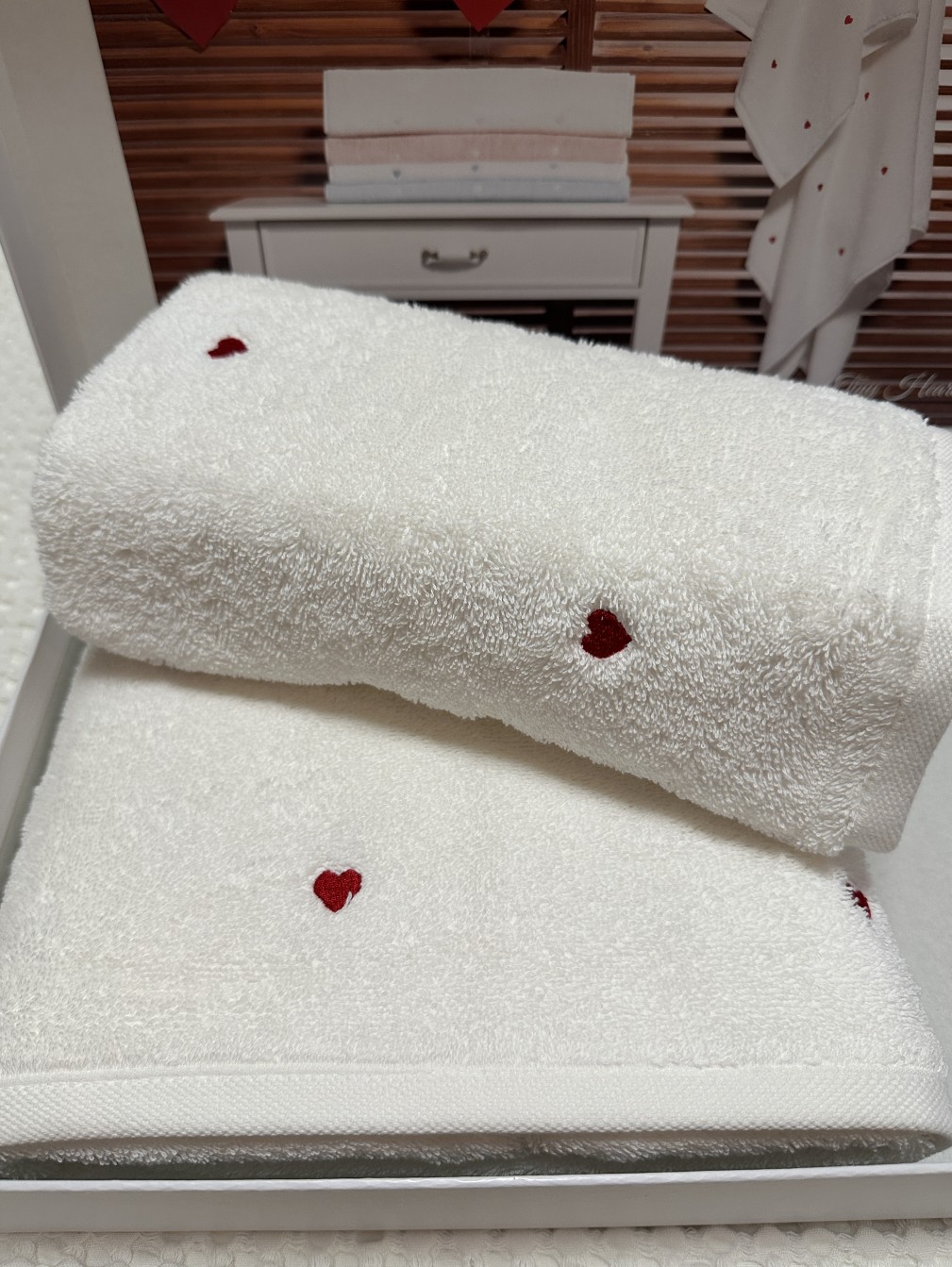 Набір рушників Grazie Home Tiny hearts white-red 2 шт (75х150,50х100)
