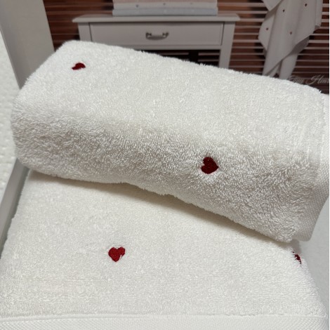Набір рушників Grazie Home Tiny hearts white-red 2 шт (75х150,50х100)